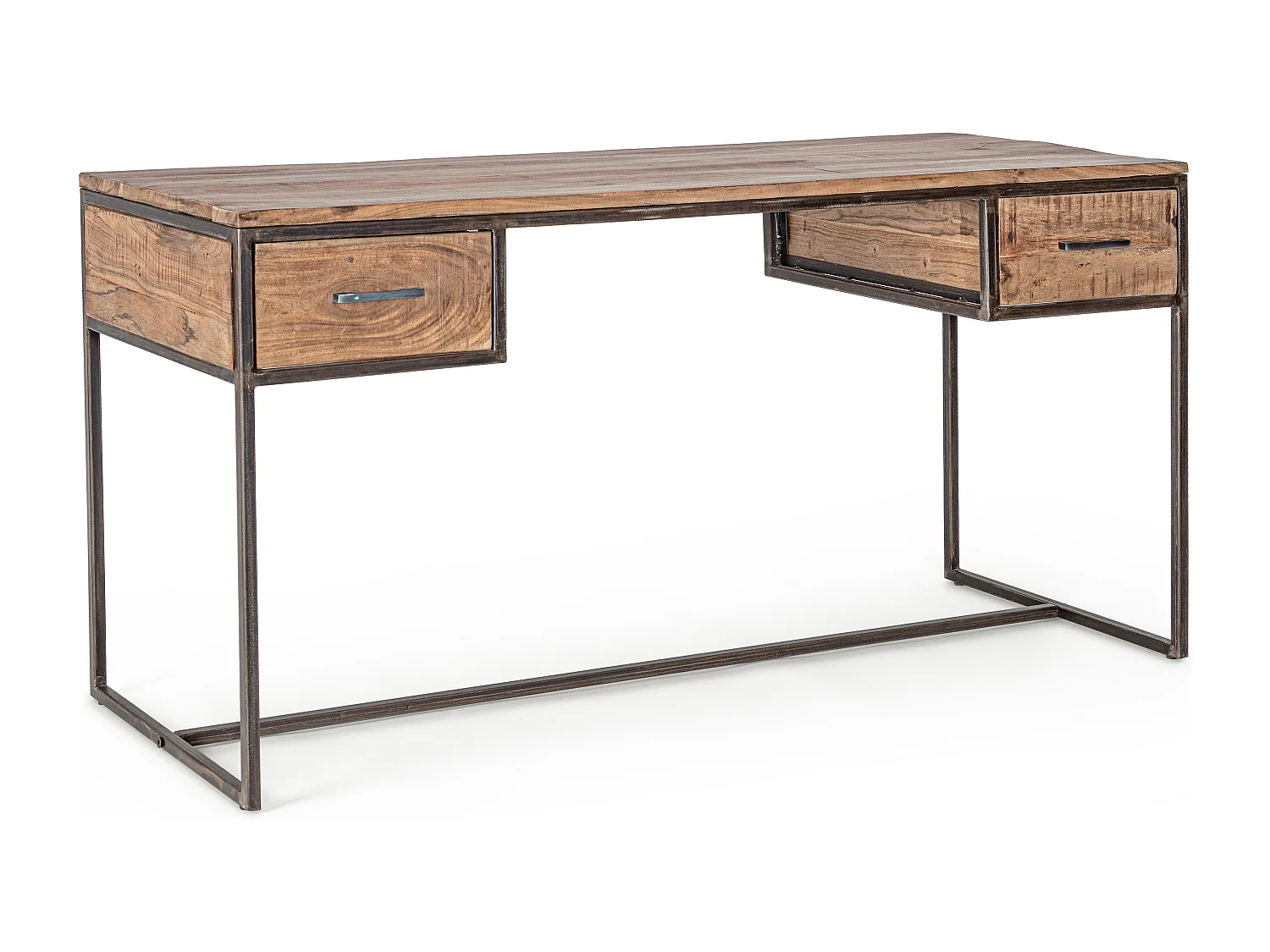 Bureau 2 tiroirs bois d'acacia clair et acier vieilli Kadone 150cm