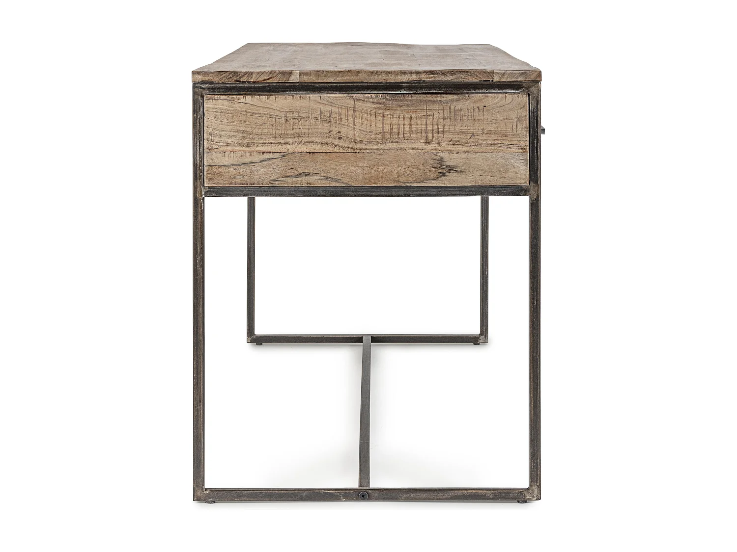 Bureau 2 tiroirs bois d'acacia clair et acier vieilli Kadone 150cm