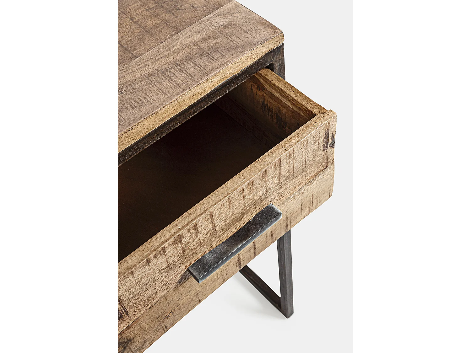 Bureau 2 tiroirs bois d'acacia clair et acier vieilli Kadone 150cm