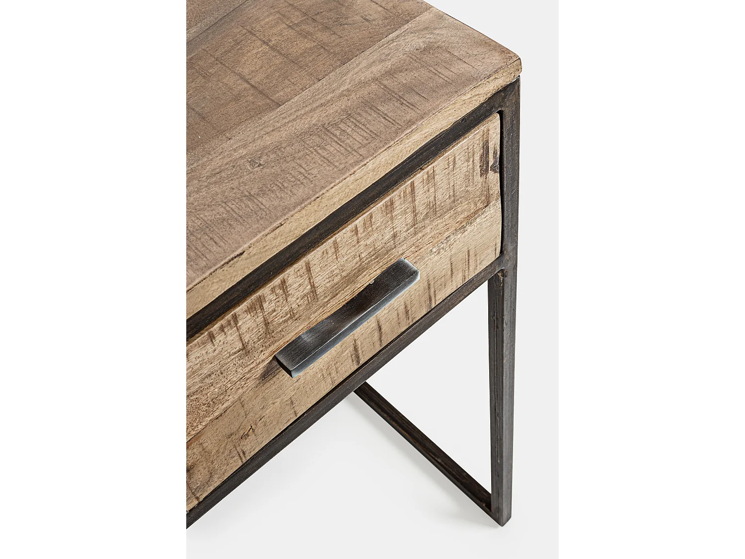 Bureau 2 tiroirs bois d'acacia clair et acier vieilli Kadone 150cm