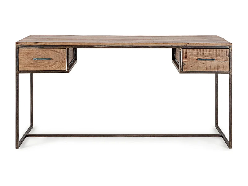 Bureau 2 tiroirs bois d'acacia clair et acier vieilli Kadone 150cm