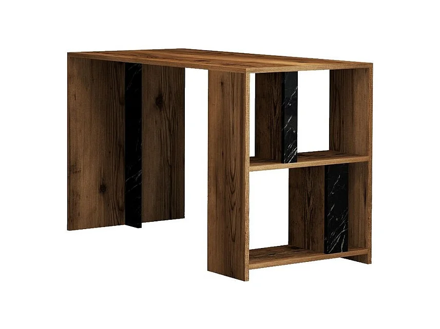 Ensemble bureau et bibliothèque Officium Bois Naturel et Noir effet marbre