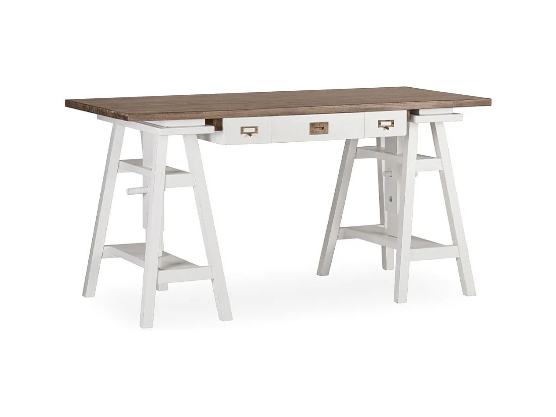 Bureau tretaux à hauteur réglable bois massif de mindi blanc et marron Kirest 150cm