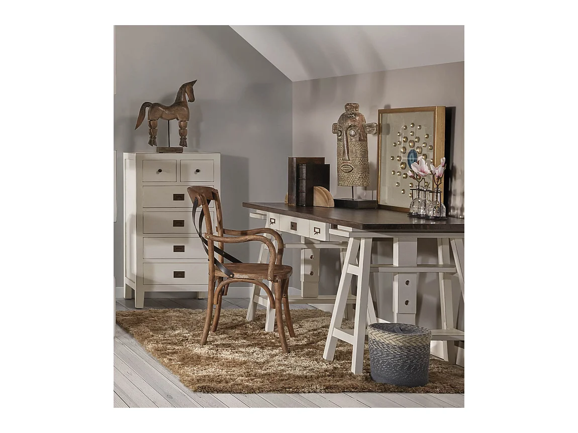 Bureau tretaux à hauteur réglable bois massif de mindi blanc et marron Kirest 150cm