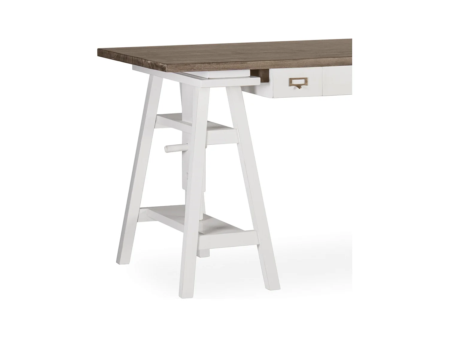 Bureau tretaux à hauteur réglable bois massif de mindi blanc et marron Kirest 150cm
