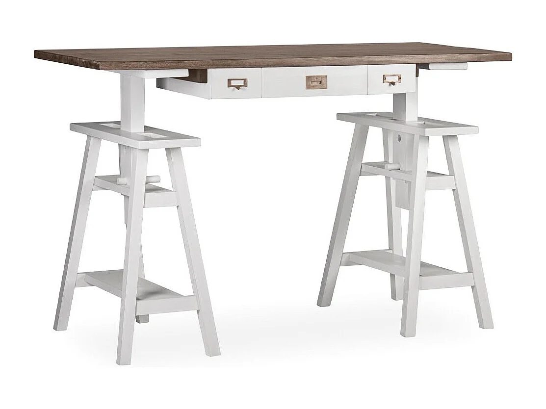 Bureau tretaux à hauteur réglable bois massif de mindi blanc et marron Kirest 150cm