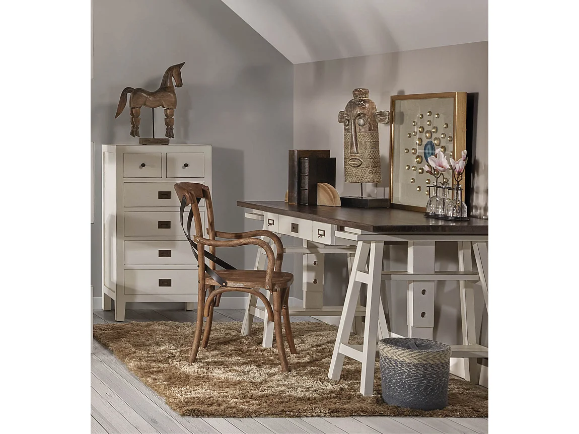 Bureau tretaux à hauteur réglable bois massif de mindi blanc et marron Kirest 150cm