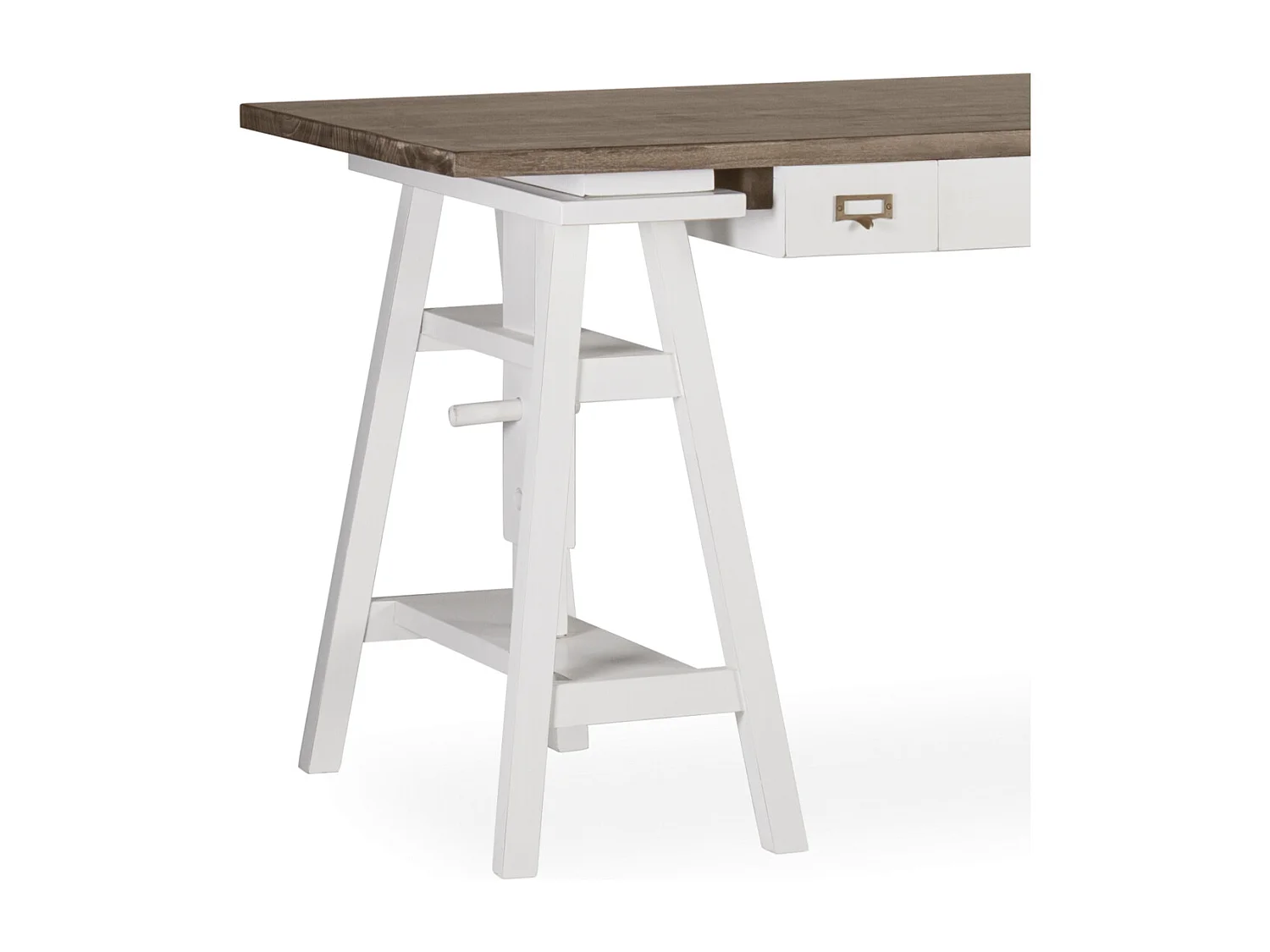 Bureau tretaux à hauteur réglable bois massif de mindi blanc et marron Kirest 150cm