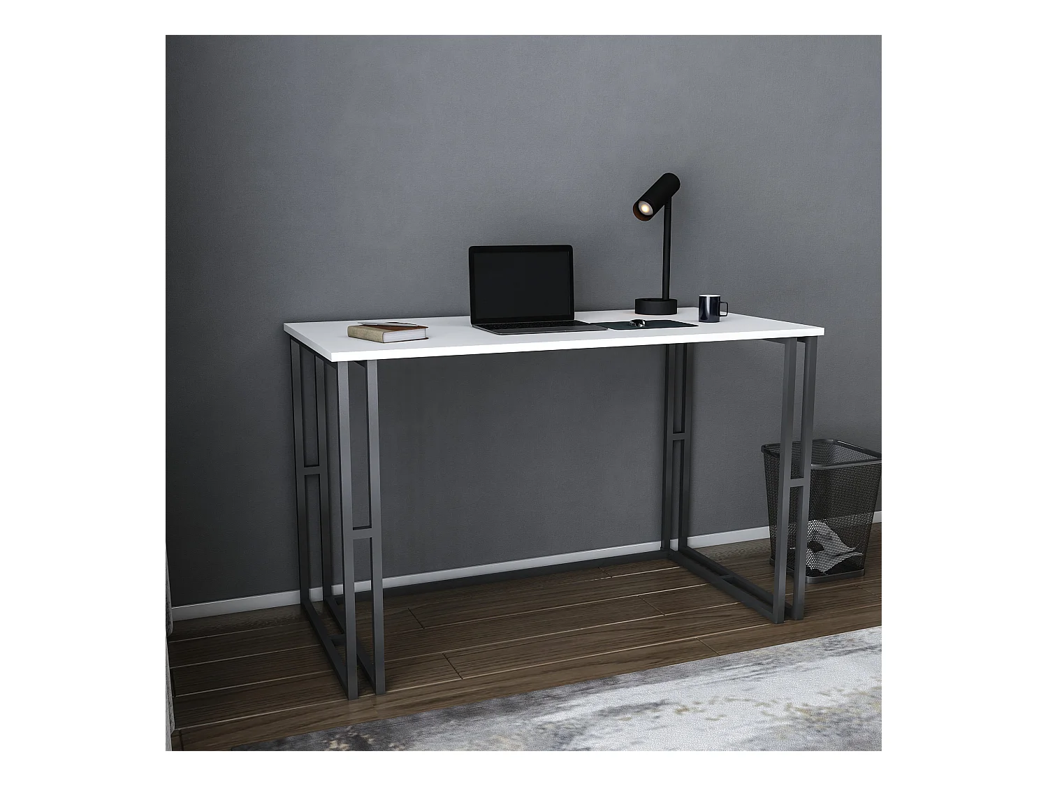 Bureau bois blanc et métal noir Kinoa 120cm