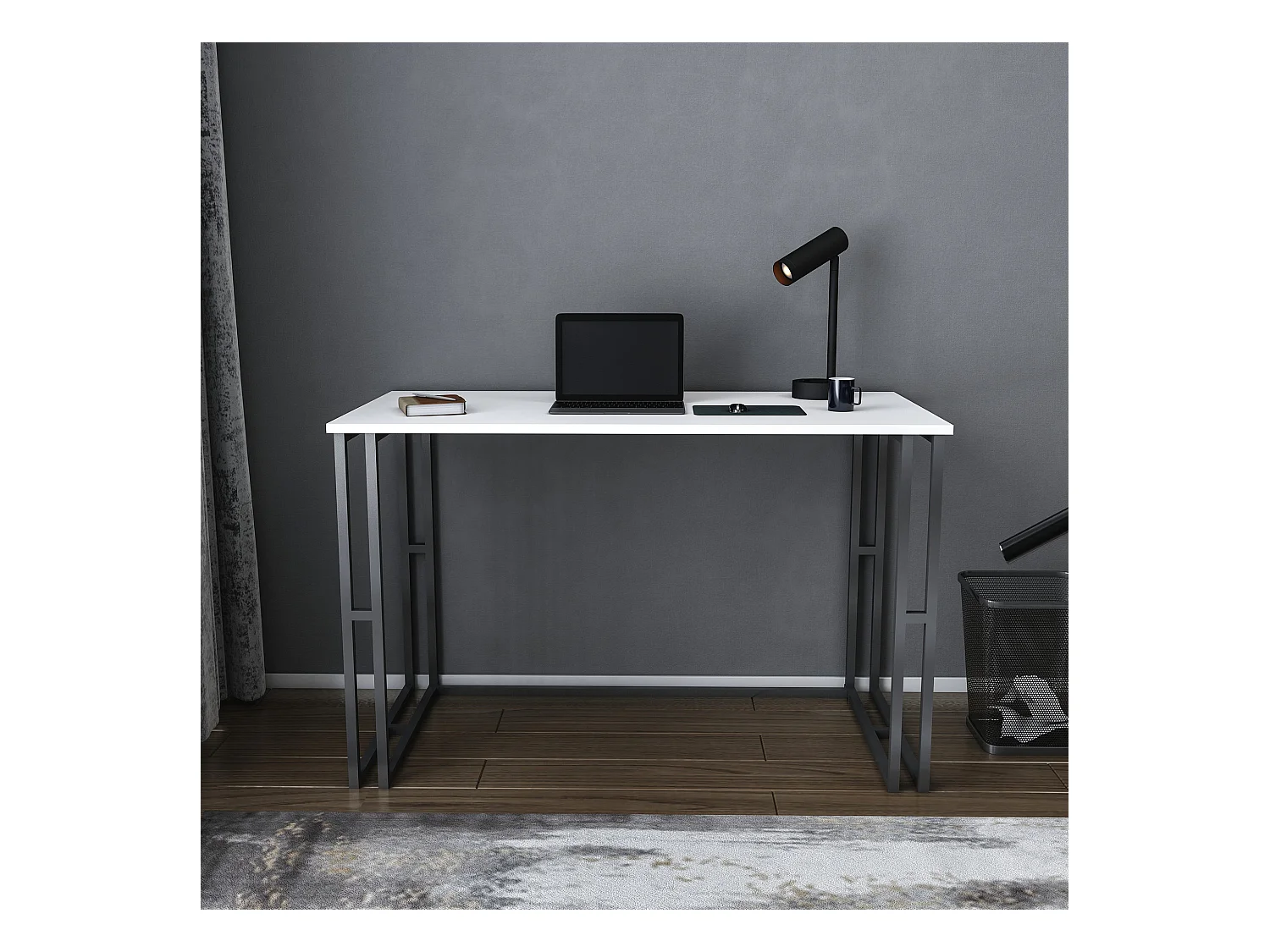Bureau bois blanc et métal noir Kinoa 120cm