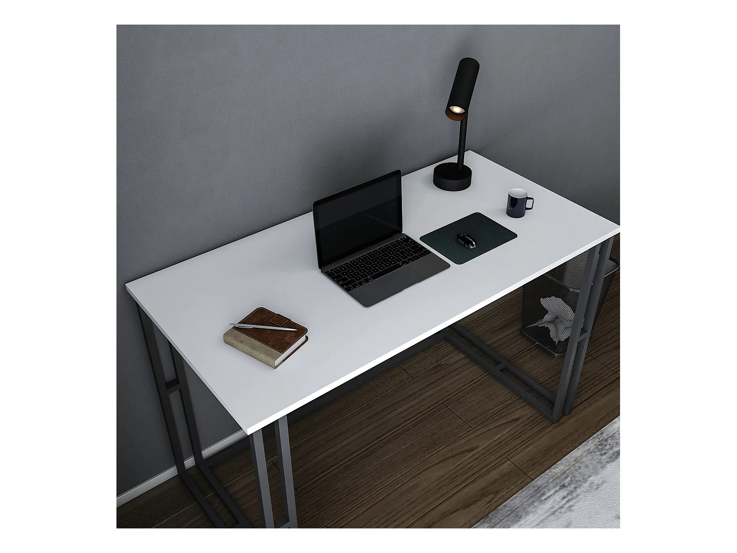 Bureau bois blanc et métal noir Kinoa 120cm