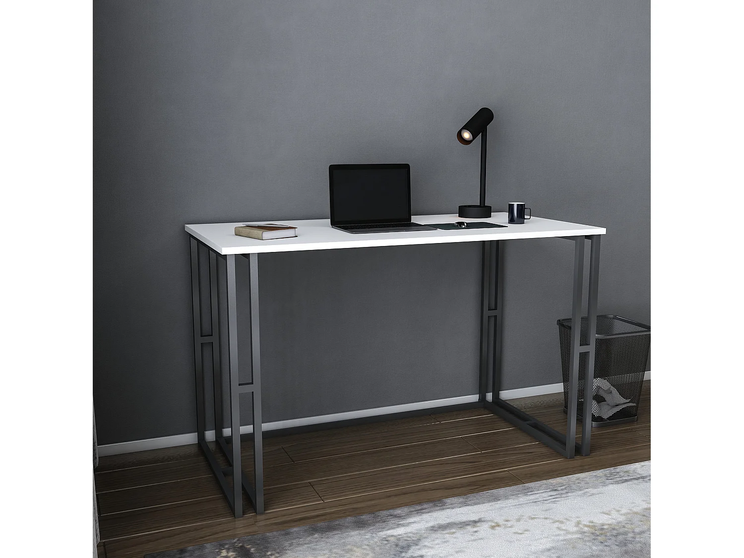 Bureau bois blanc et métal noir Kinoa 120cm