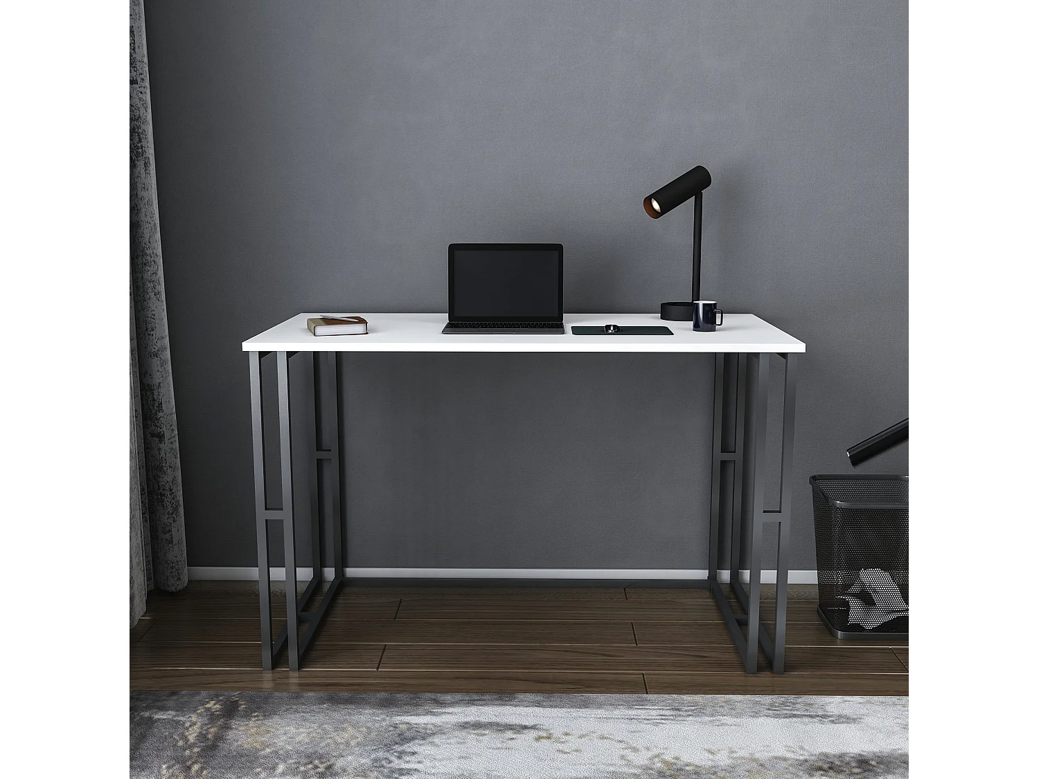 Bureau bois blanc et métal noir Kinoa 120cm