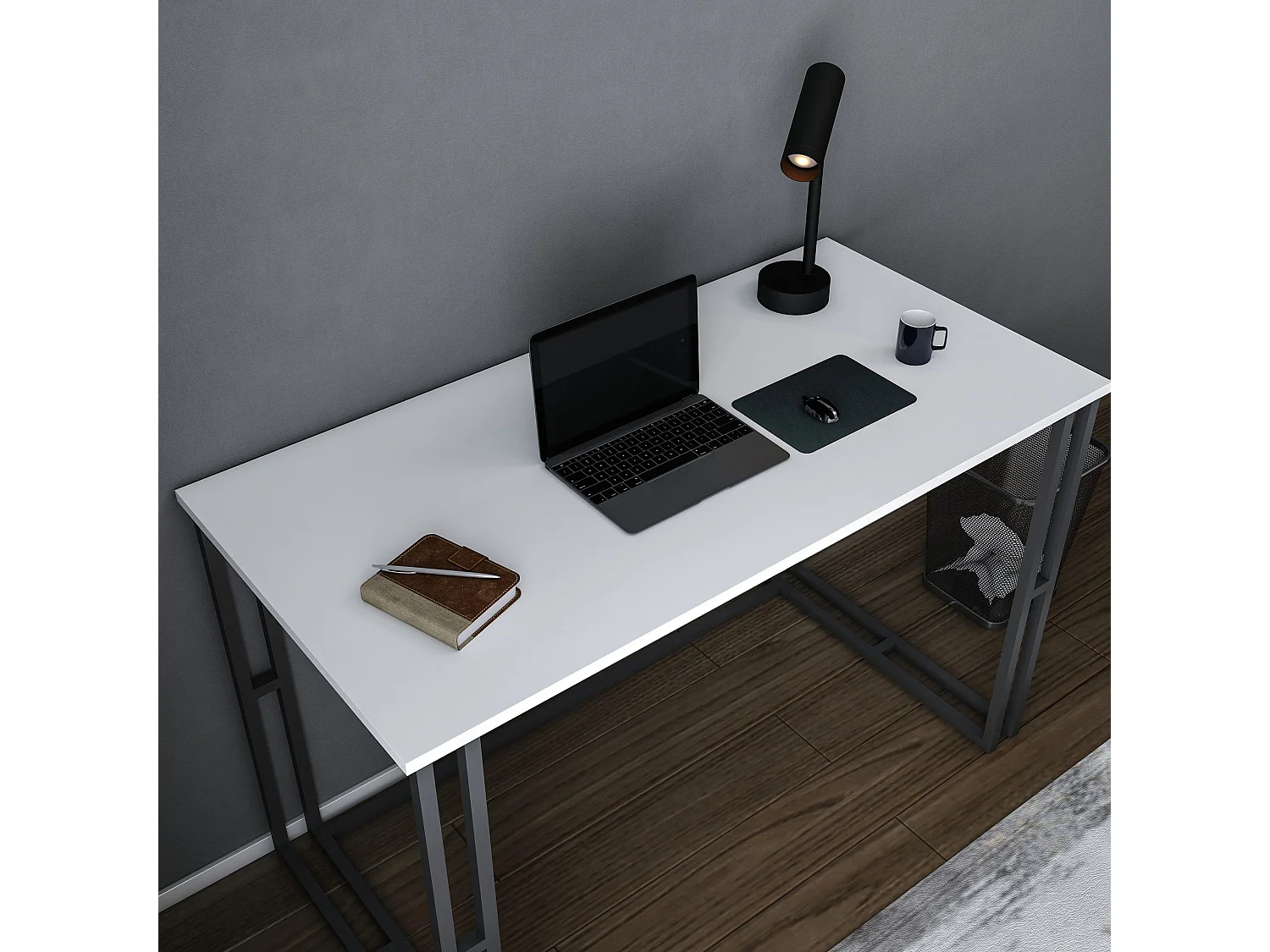 Bureau bois blanc et métal noir Kinoa 120cm