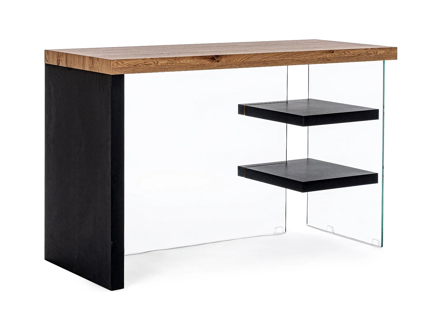 Bureau bois naturel noir et verre trempé Lina 120cm