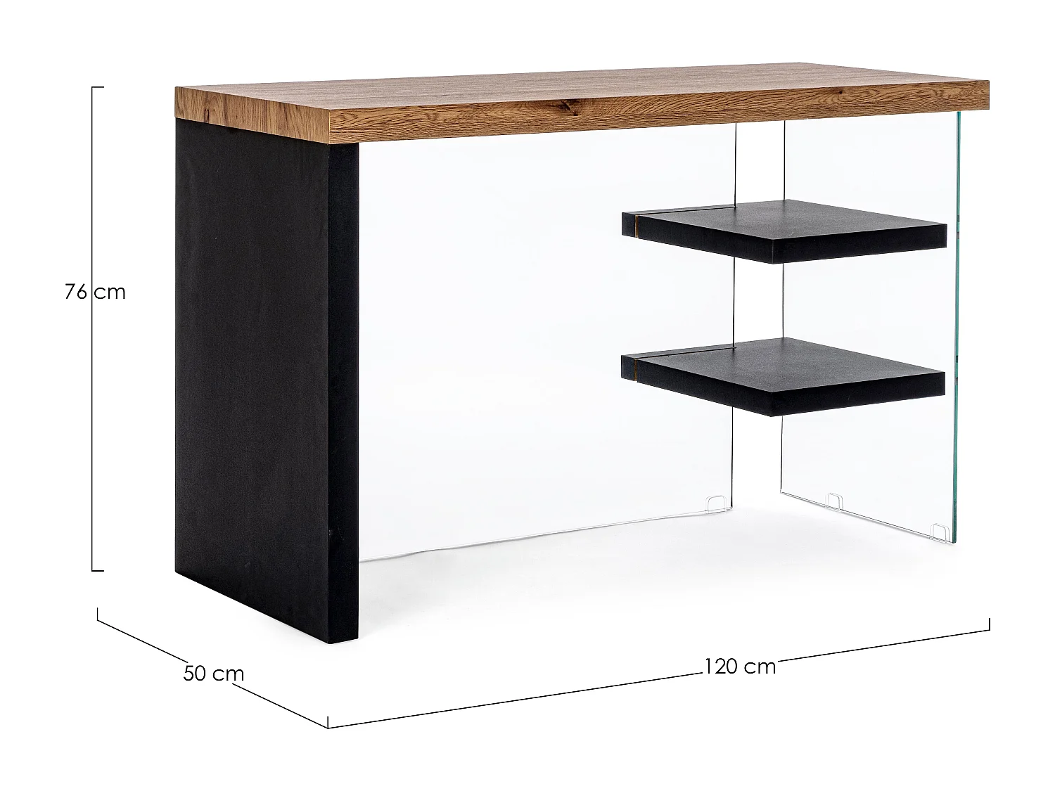 Bureau bois naturel noir et verre trempé Lina 120cm