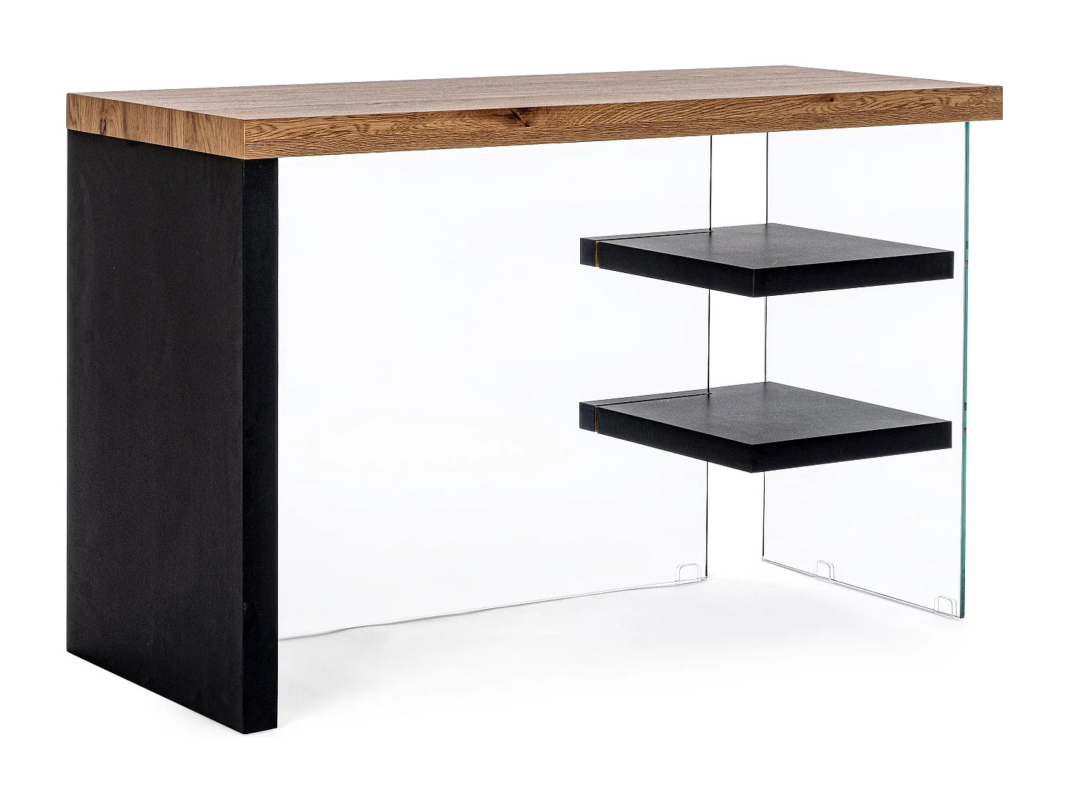 Bureau bois naturel noir et verre trempé Lina 120cm