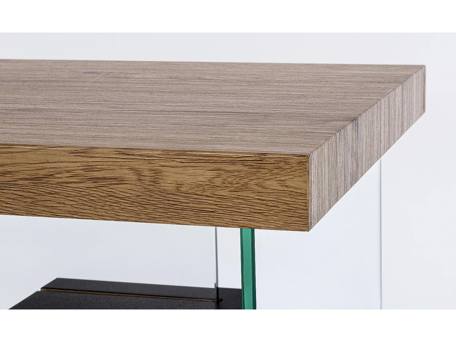 Bureau bois naturel noir et verre trempé Lina 120cm