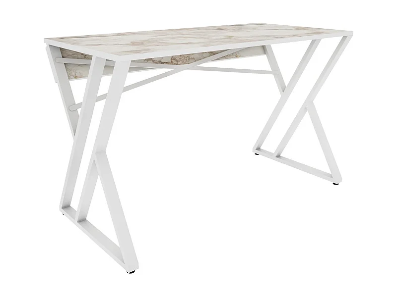 Bureau style industriel Powa 120cm Blanc et Blanc Effet marbre
