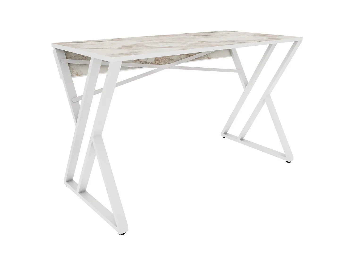 Bureau style industriel Powa 120cm Blanc et Blanc Effet marbre