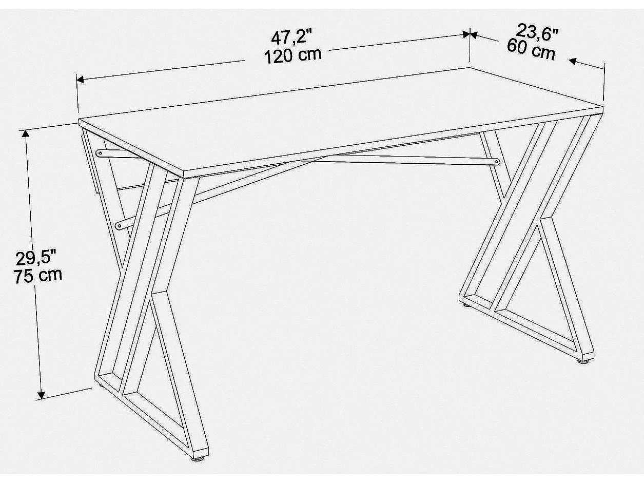 Bureau style industriel Powa 120cm Blanc et Blanc Effet marbre