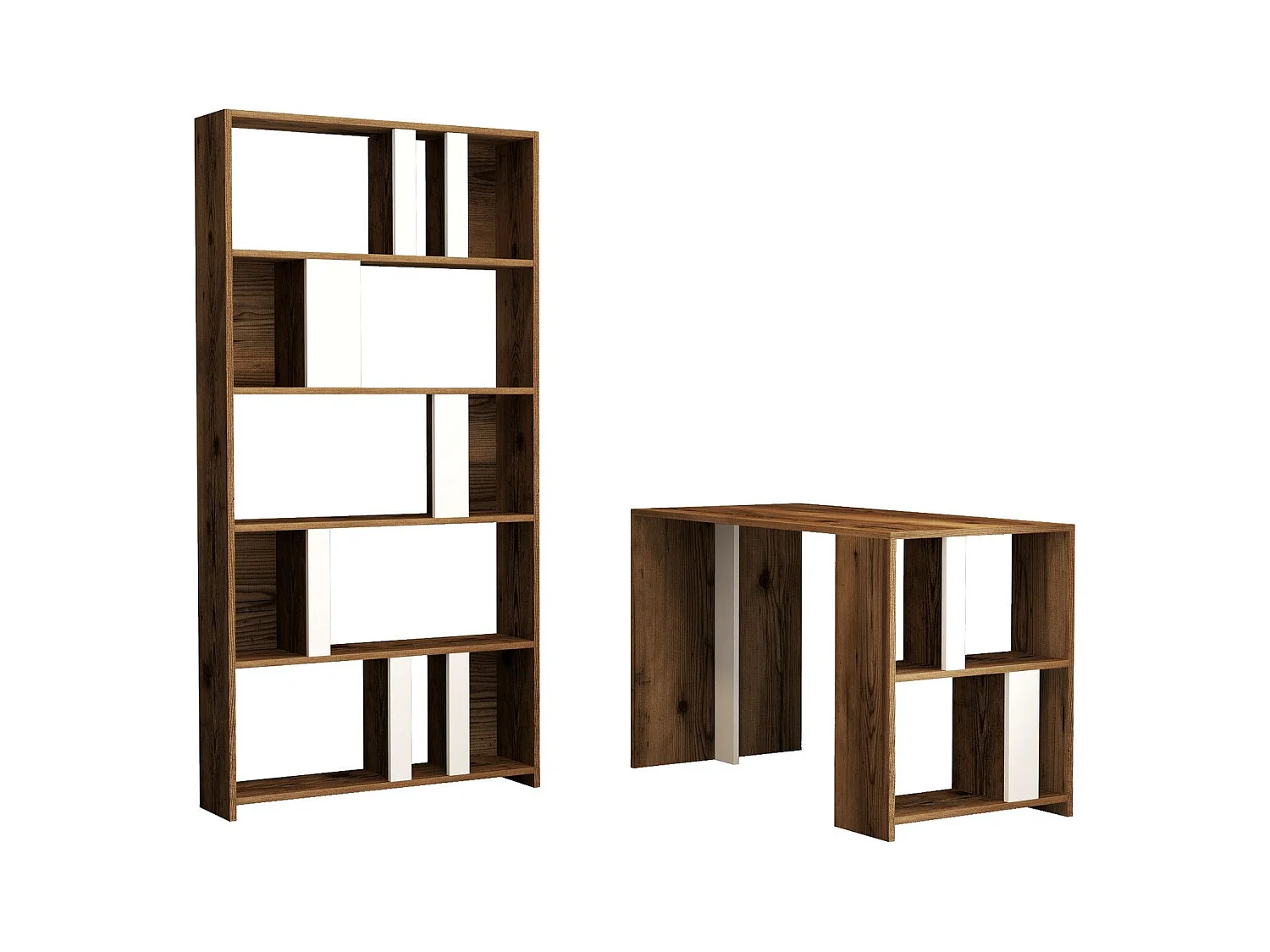 Ensemble bureau et bibliothèque Officium Bois Naturel et Blanc