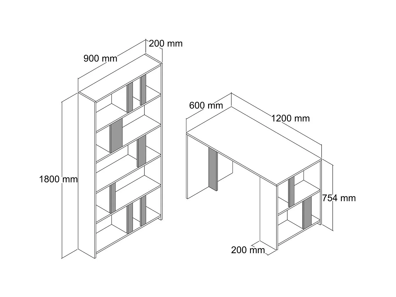 Ensemble bureau et bibliothèque Officium Bois Naturel et Blanc