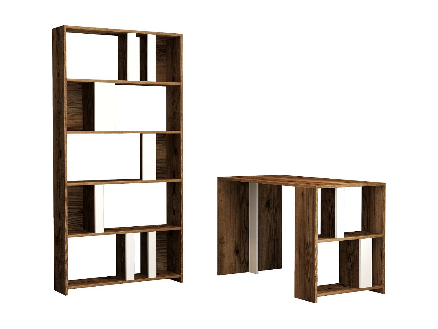 Ensemble bureau et bibliothèque Officium Bois Naturel et Blanc