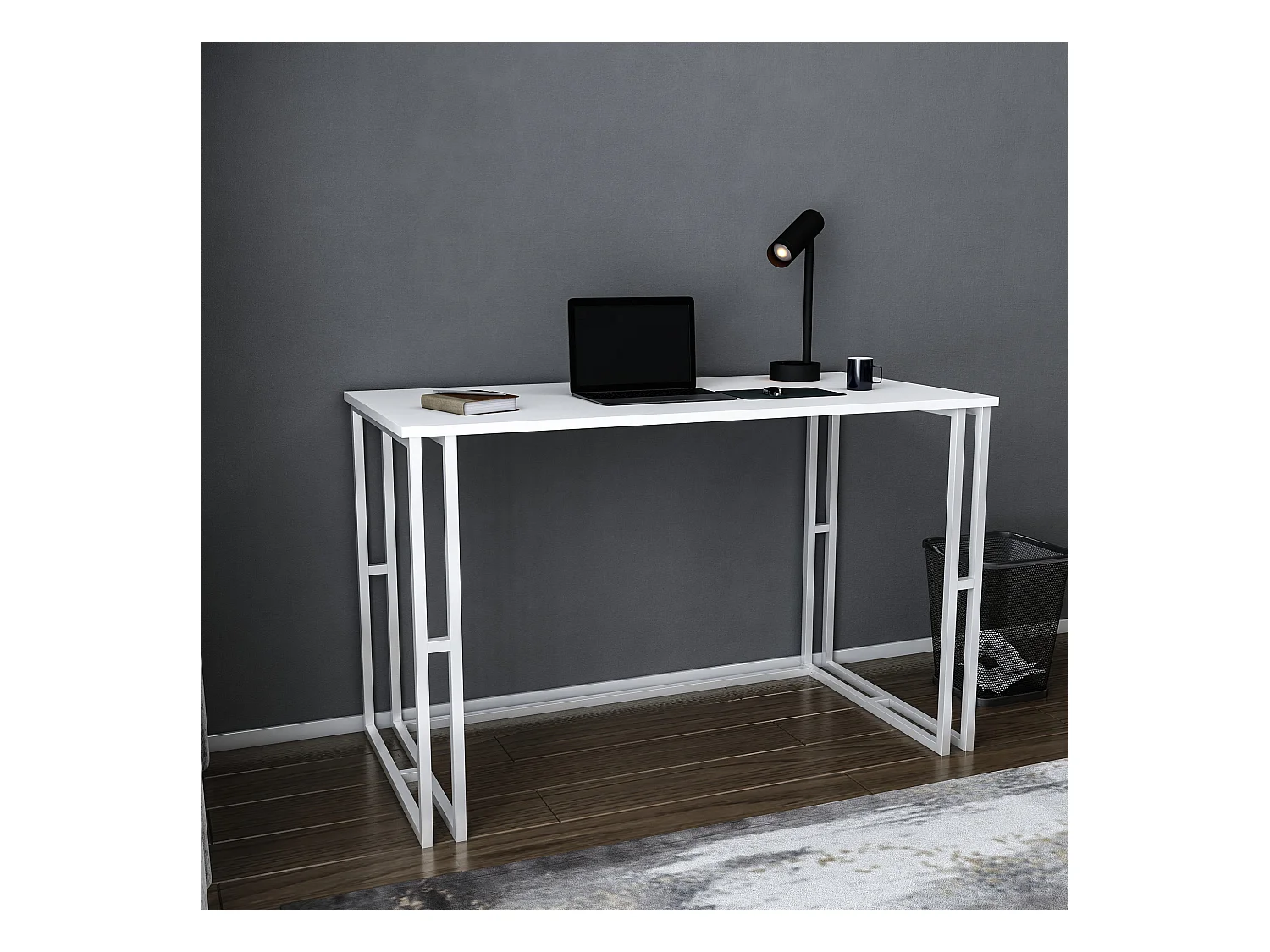 Bureau bois blanc et métal blanc Kinoa 120cm