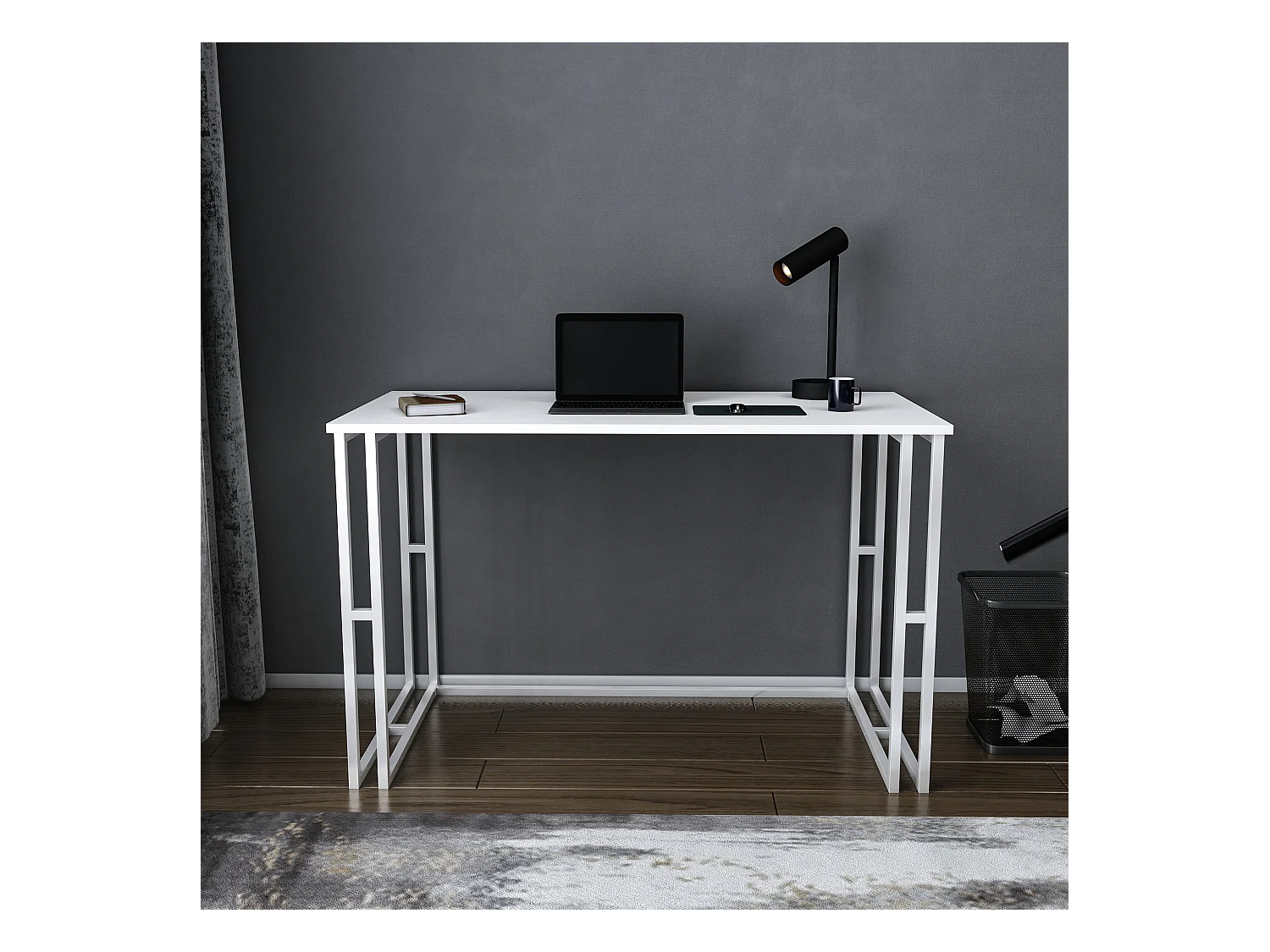 Bureau bois blanc et métal blanc Kinoa 120cm