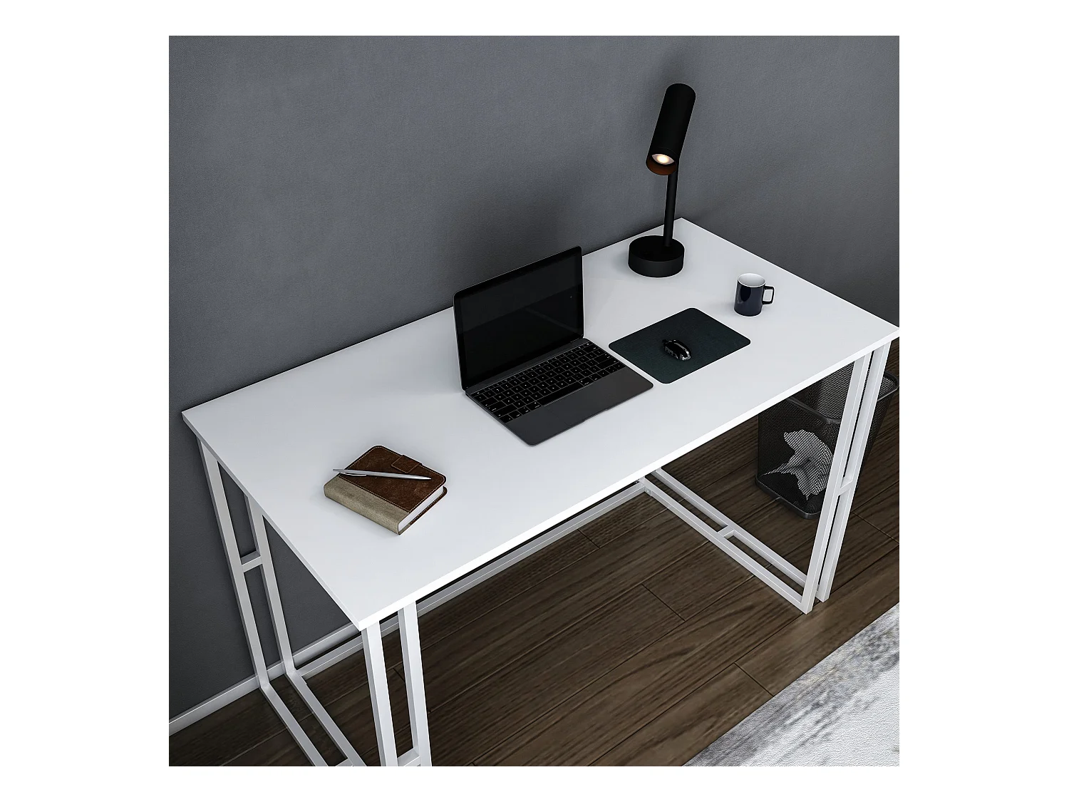 Bureau bois blanc et métal blanc Kinoa 120cm