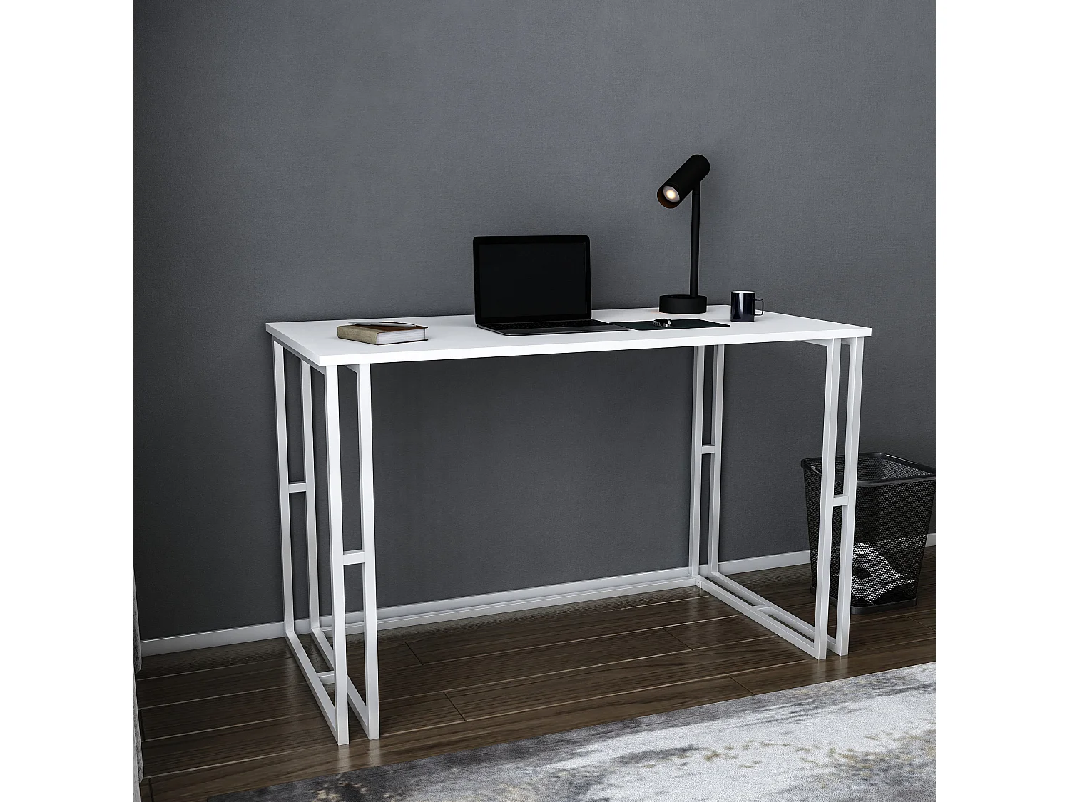 Bureau bois blanc et métal blanc Kinoa 120cm