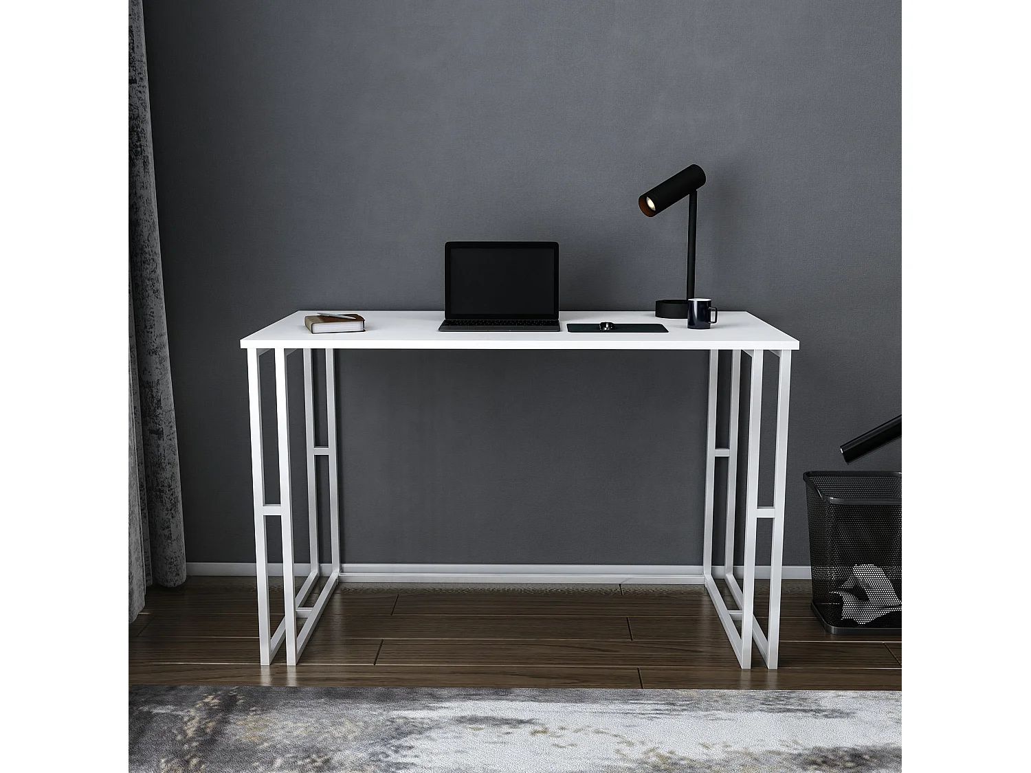 Bureau bois blanc et métal blanc Kinoa 120cm