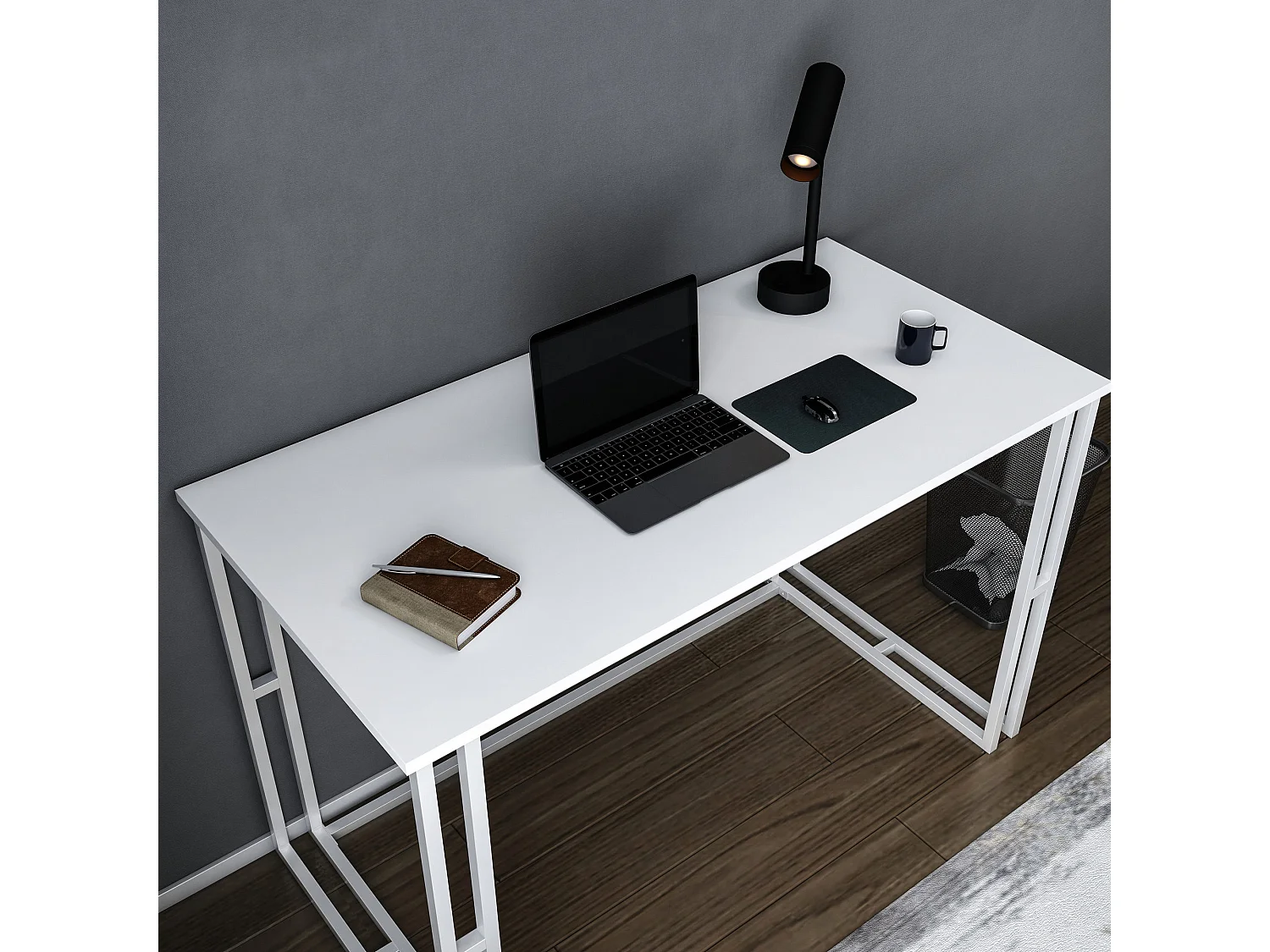 Bureau bois blanc et métal blanc Kinoa 120cm