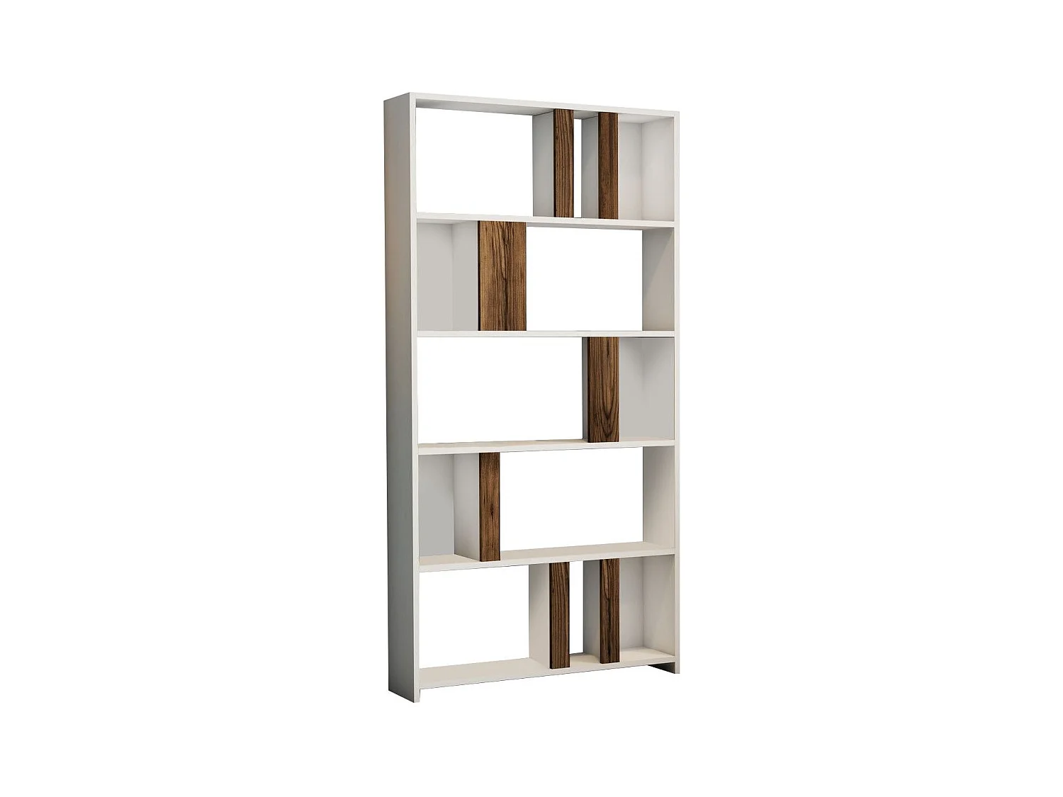 Ensemble bureau et bibliothèque bois blanc et noyer Kima