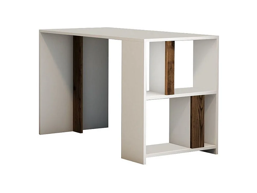 Ensemble bureau et bibliothèque bois blanc et noyer Kima