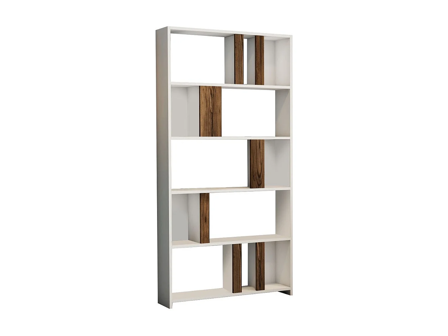 Ensemble bureau et bibliothèque bois blanc et noyer Kima