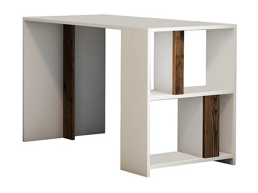 Ensemble bureau et bibliothèque bois blanc et noyer Kima