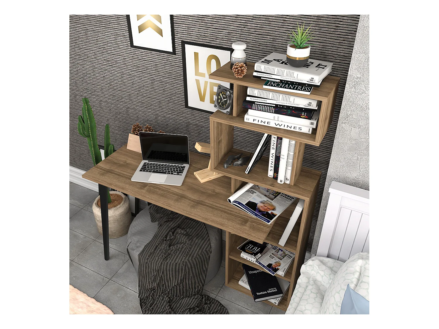Bureau avec étagères Bardon L133cm Bois foncé