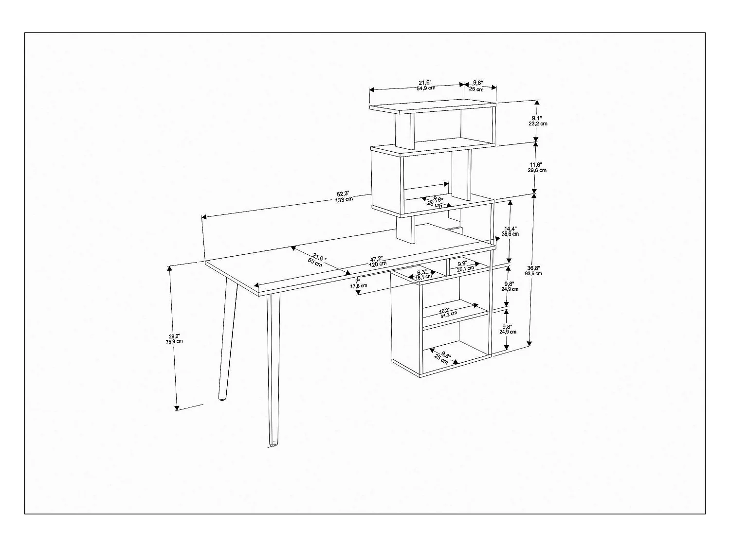 Bureau avec étagères Bardon L133cm Bois foncé