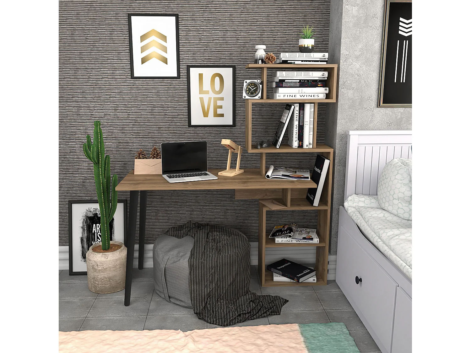 Bureau avec étagères Bardon L133cm Bois foncé