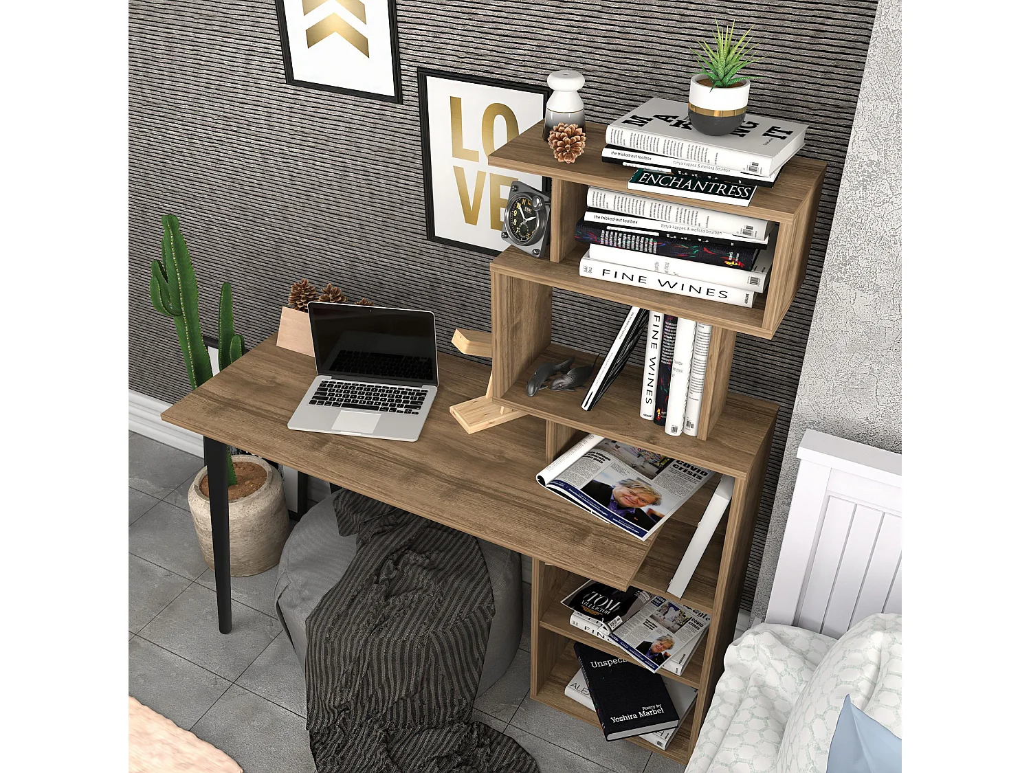 Bureau avec étagères Bardon L133cm Bois foncé