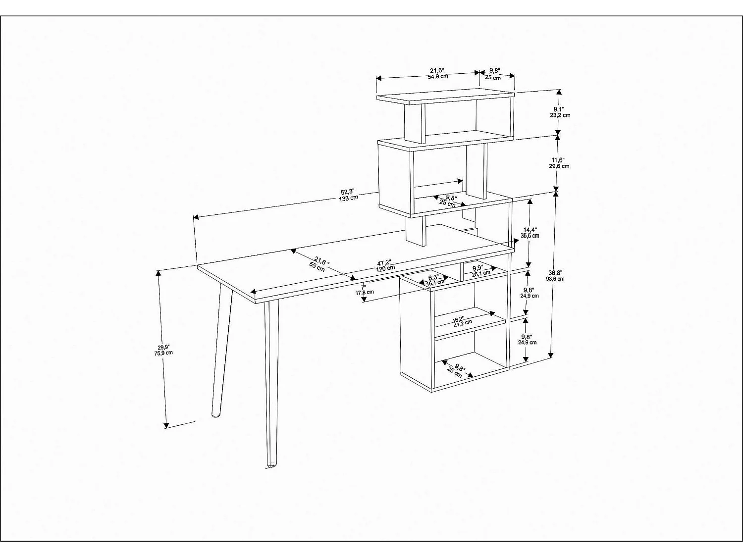 Bureau avec étagères Bardon L133cm Bois foncé
