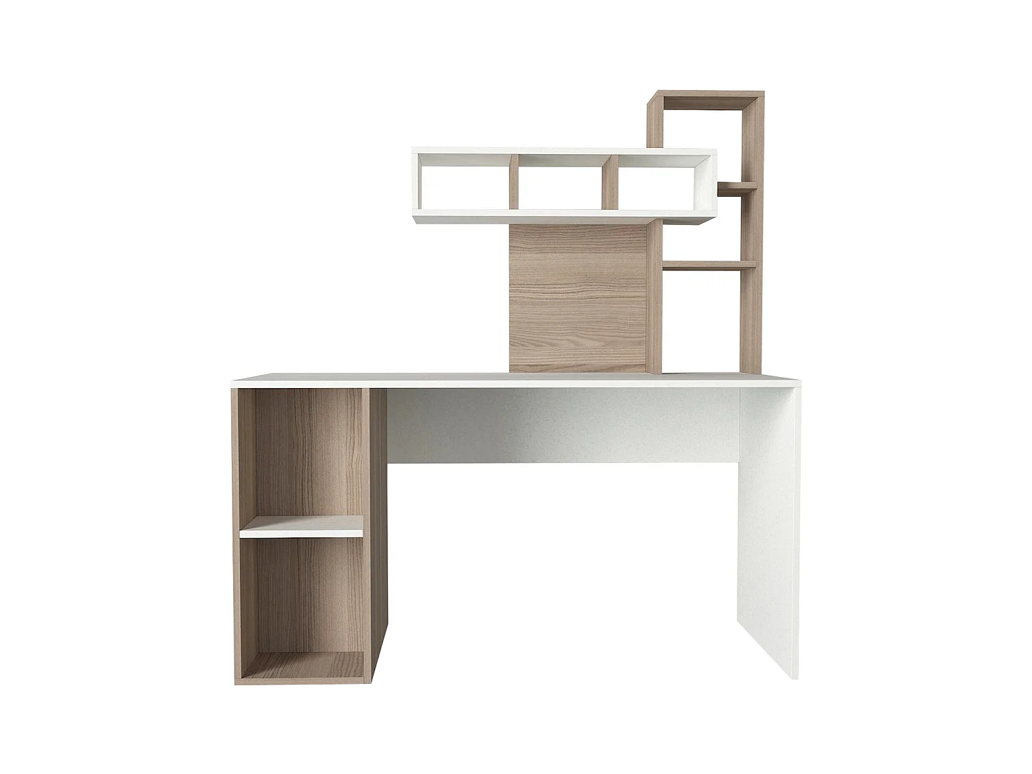 Bureau avec étagère intégré Cicero Bois Naturel et Blanc
