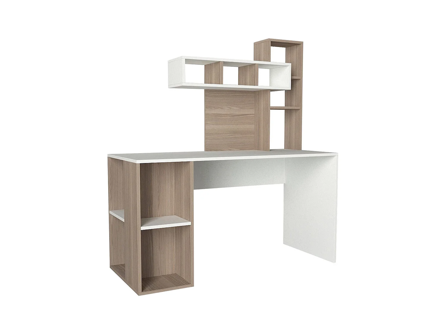 Bureau avec étagère intégré Cicero Bois Naturel et Blanc