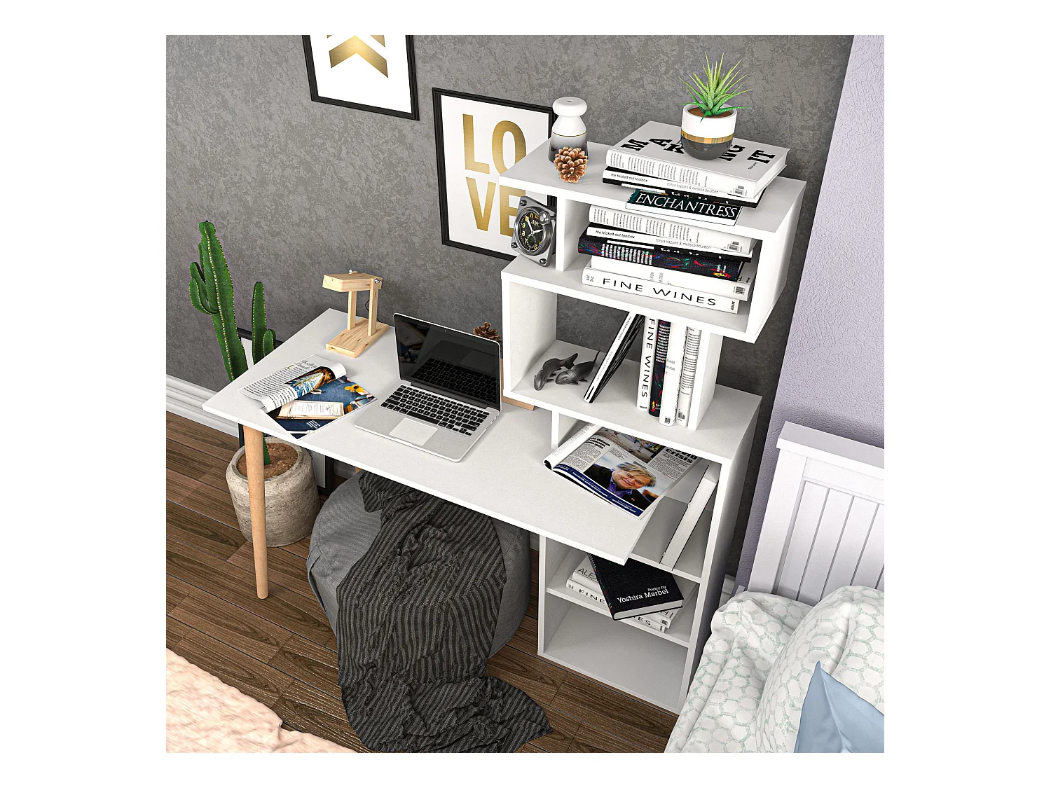 Bureau avec étagères Bardon L133cm Blanc