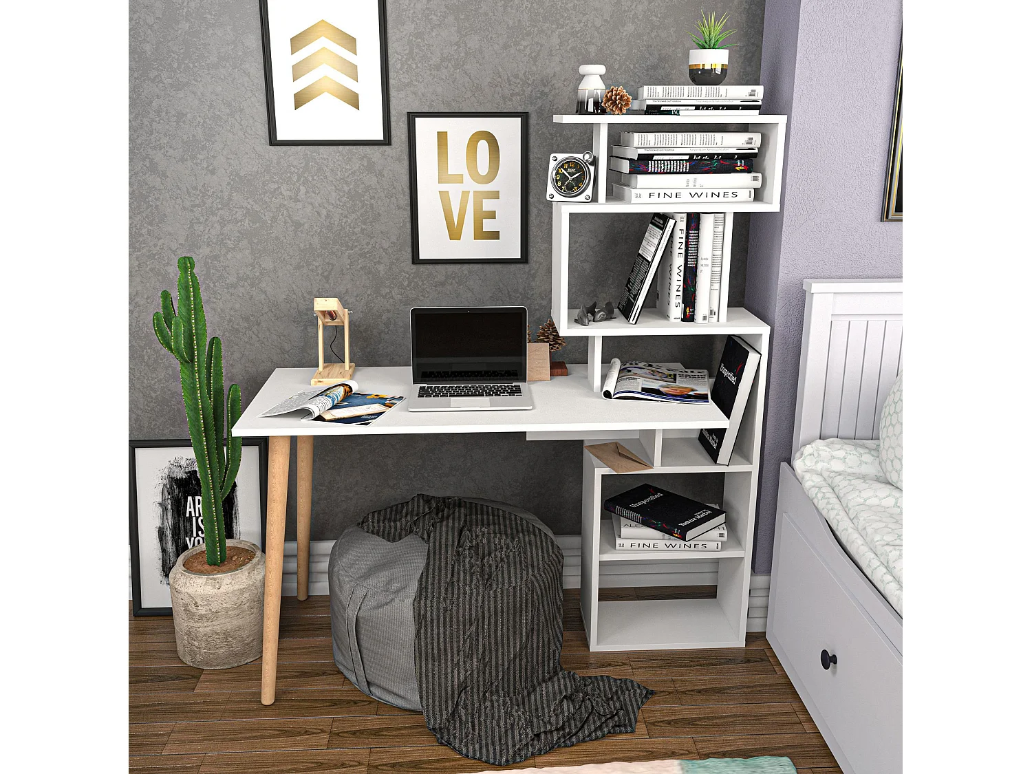 Bureau avec étagères Bardon L133cm Blanc