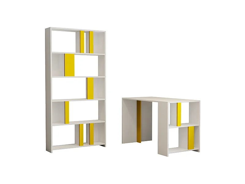 Ensemble bureau et bibliothèque Officium Bois Blanc et Jaune