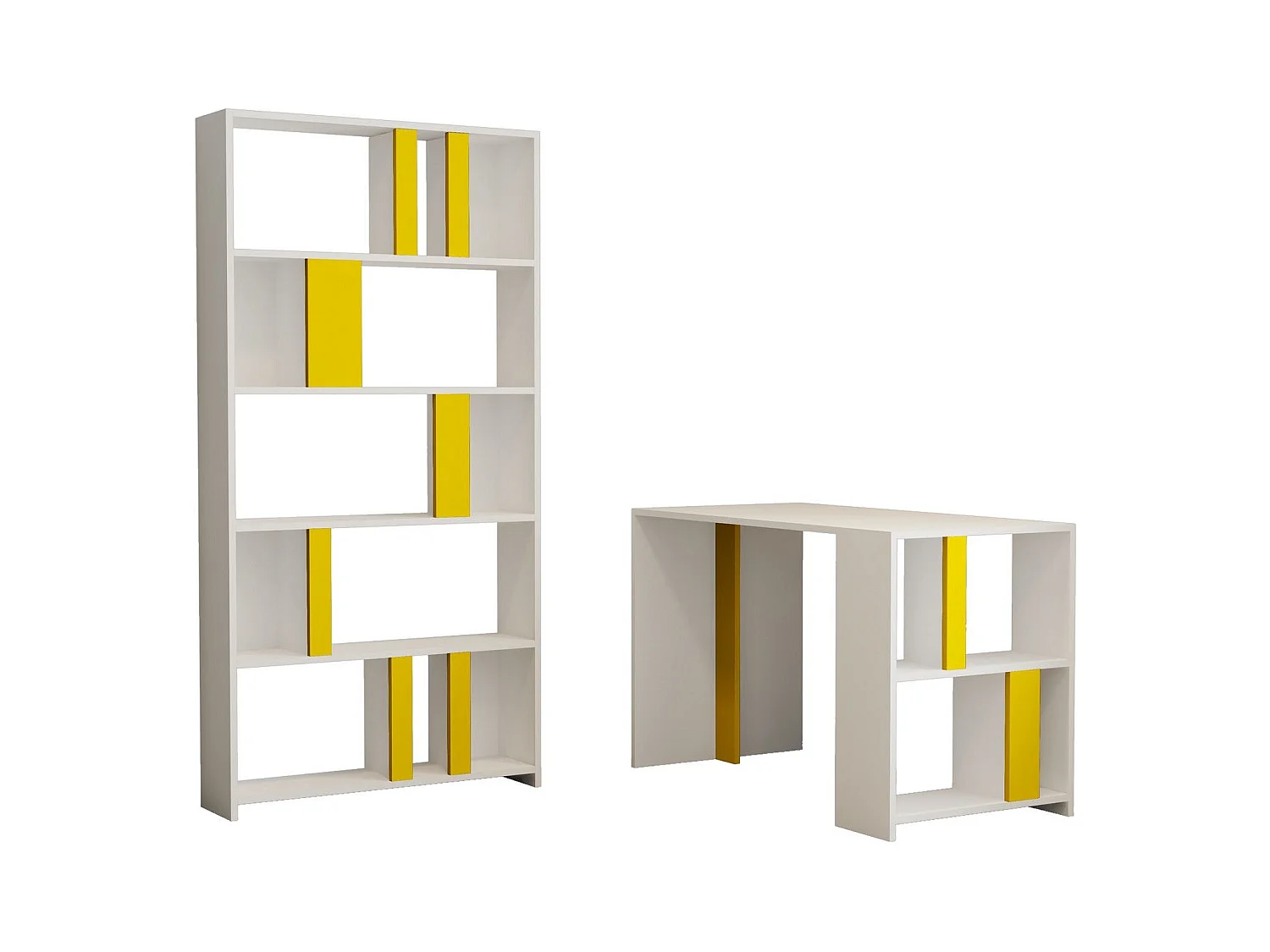 Ensemble bureau et bibliothèque Officium Bois Blanc et Jaune