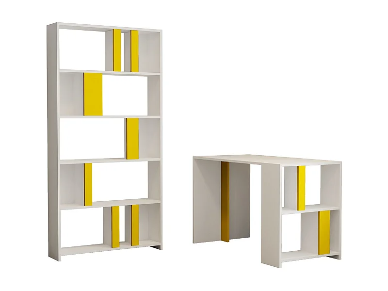Ensemble bureau et bibliothèque Officium Bois Blanc et Jaune